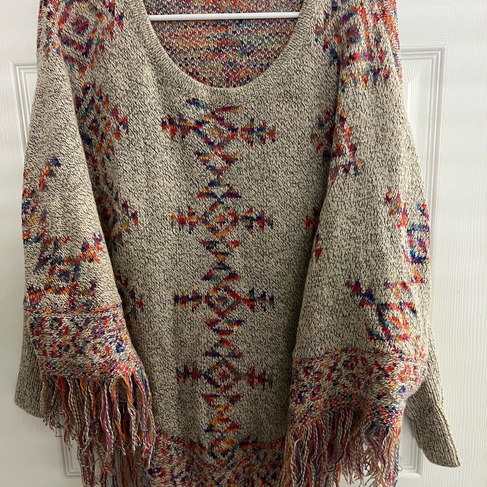 Multicolor Patterned Fringe Sweater - image 2
